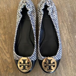 Tory Burch Reva Flat size 8 navy tweed